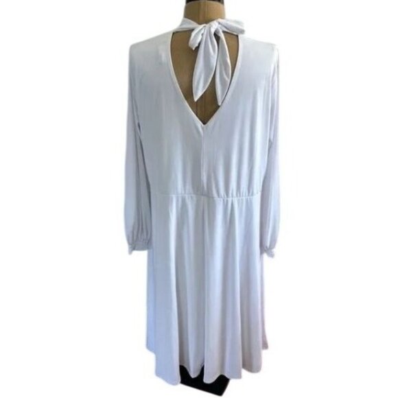 Eloquii Dress White Long Sleeve Keyhole Front Tie Back Neck Size 26 - Picture 2 of 14